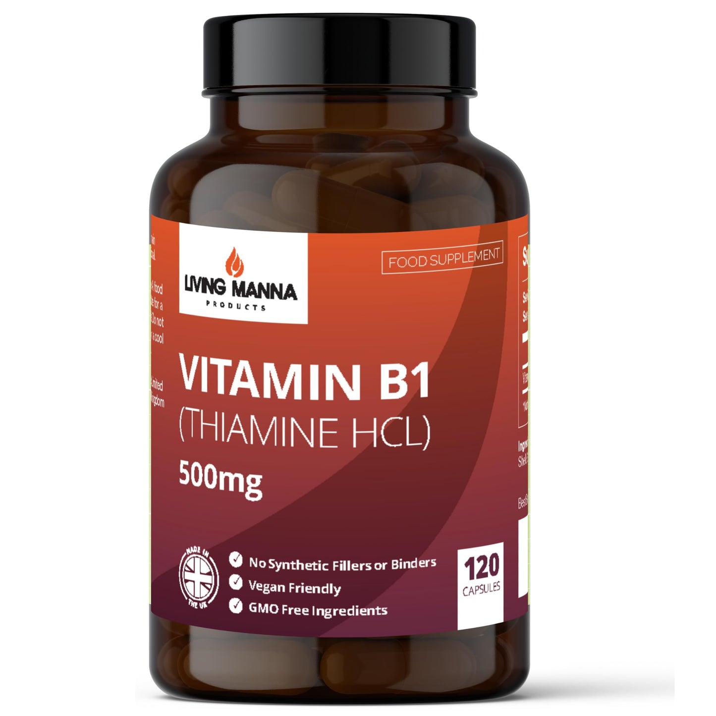 Vitamin B1 Thiamine HCl Capsules | 500mg of B1 Thiamine per Capsule | 120 Vegan Capsules | Living Manna