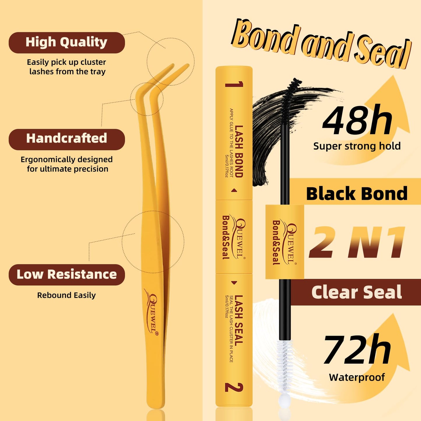 QUEWEL Individual-Eyelashes Kit 280Pcs Cluster Lashes Kit, DIY Lash Extension D Curl Lashes Individual Cluster with Lash Bond and Seal and Lash Tweezers (DJ-40D KIT)
