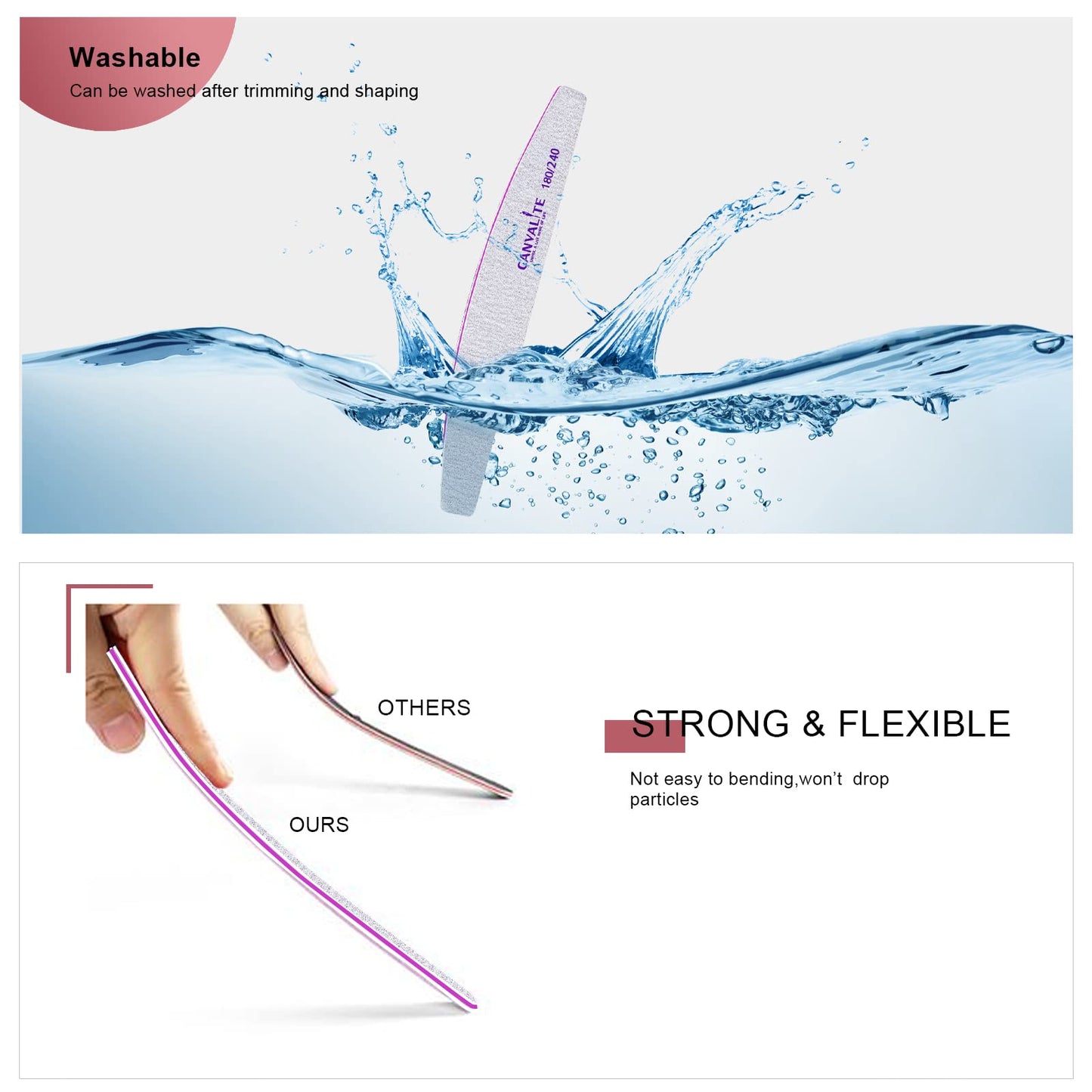 CANVALITE Professional Nail Files Double Sided Emery Board Nail Styling Tools Pet Grooming Tools for Home and Salon Use (Half Moon 180/240, 12pcs)