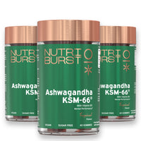 Nutriburst 300mg Ashwagandha + Vitamin B5 & Iodine Multipack - Herbal Adaptogen to Reduce Tiredness & Support Mental Performance - Vegan & Sugar Free - 3 x 60 Tropical Gummies - 3 Month Supply