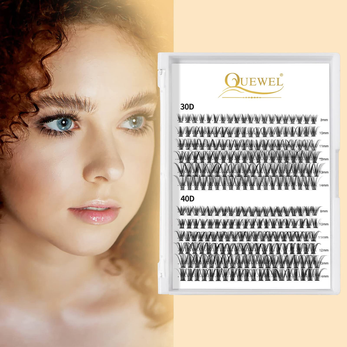 QUEWEL Cluster Lashes 240Pcs - Individual & Cluster Lashes 0.07C Curl 30D+40D Mix8-14mm for Natural Look DIY Eyelash Extensions