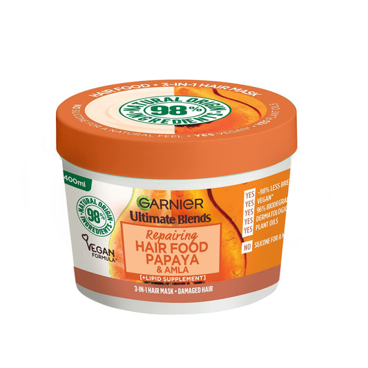 Garnier Ultimate Blends Hair Food, Papaya 3-in-1 Damaged Hair Mask Treatment, 400ml