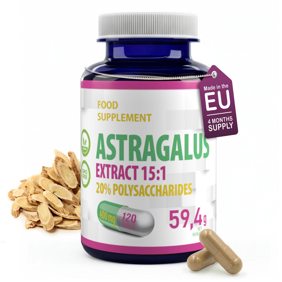 Hepatica Astragalus Membranaceus 6,000mg Equivalent | 400mg 15:1 Extract | Standardised to 20% Polysaccharides (80mg) | 120 Vegan Capsules | 3rd Party Lab Tested