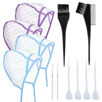 Bewudy 12 Pcs 4 Sets of Highlight Cap with Hooks, Hair Highlighting Caps, Highlight Hair Coloring Frosting Dye Kit for Salon Hair Dyeing Hairdressing (Purple+Blue)