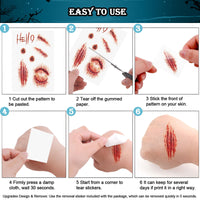 AUXHCYL Halloween Tattoos(9 Sheets),Scar Tattoos Stickers with Fake Scab Blood,Zombie Makeup Halloween Face Stickers,Temporary Tattoos For Men Women