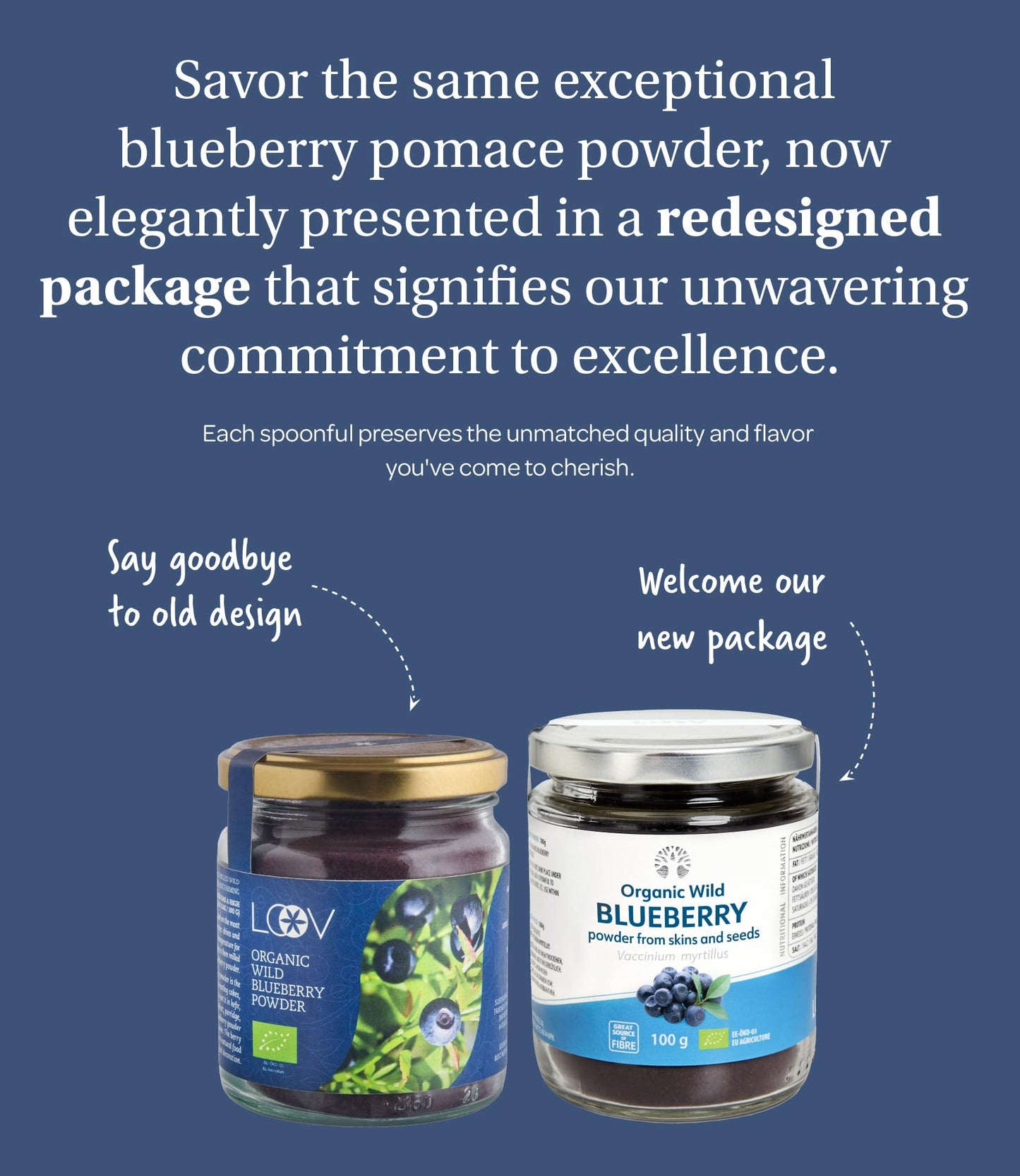 LOOV Wild Blueberry Powder Organic (Pomace Powder), Wild-Crafted from Nordic Forests, Made of Wild Bilberry Skins and Seeds Only, no Added Sugar, High in Fiber, 100 g
