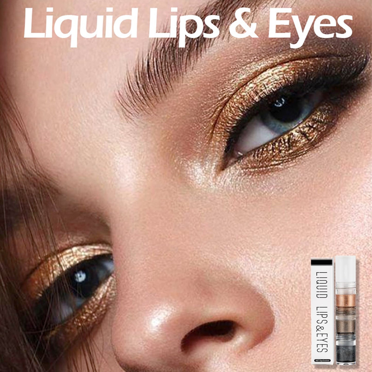 HAORQEE Glitter Eyeshadow, Brown Black Gold Shimmer Liquid Eye Shadow, Metallic Sparkly Shiny Pearlescent Long Lasting Eye Shadows Eyeliner Eye Makeup for Women Girls Gifts