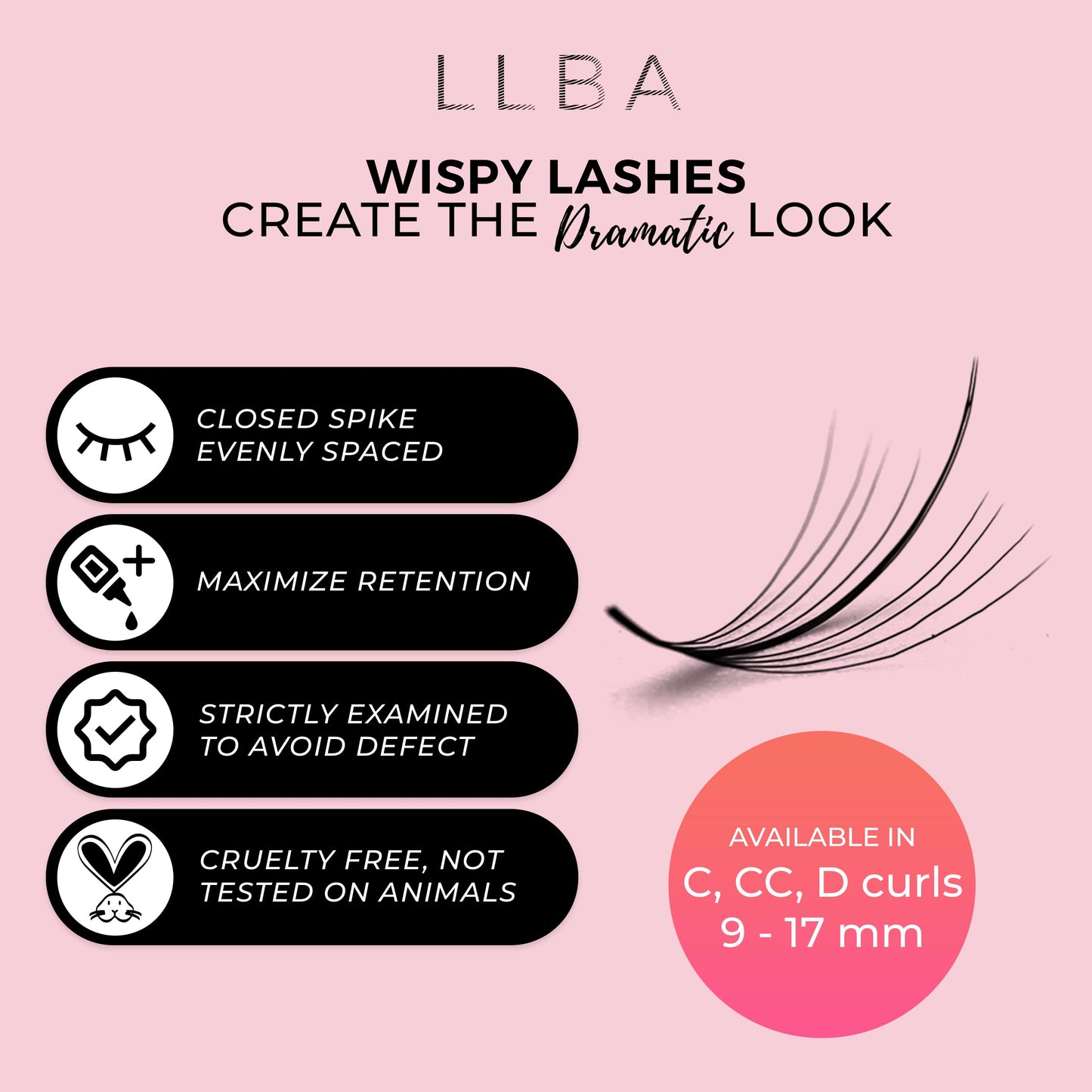 LLBA Promade Wispy Lash Extensions 9D 0.05, 100% Handmade Eyelashes Volume Fans, C Cc D Curls, 9-17 Mm Length, Long-Lasting, Easy Application (D 16 mm) (Packaging May Vary)