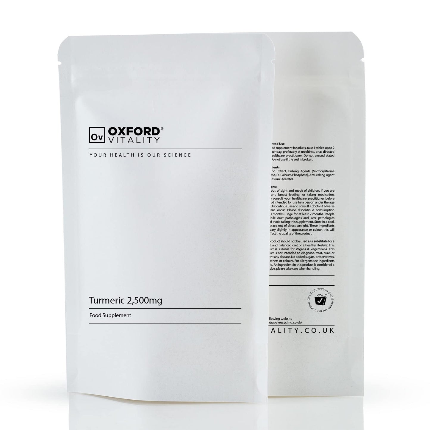 Ov OXFORD VITALITY Turmeric Tablets | High Strength 2,500mg | 95% Curcumin Supplement | for Inflammation Digestive Health & Joint Support | Made in The UK - Oxford Vitality