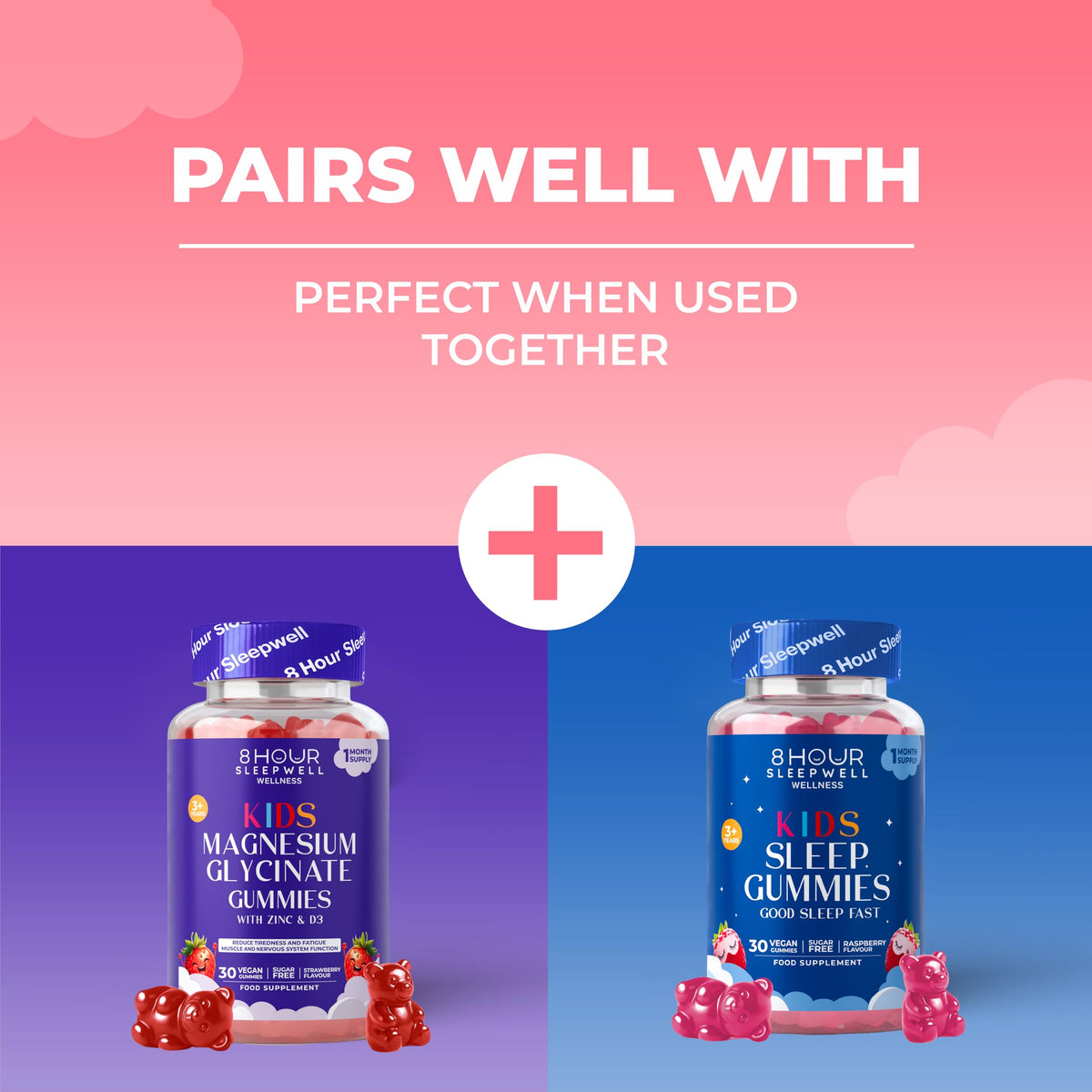 8 Hour Sleepwell Kids Magnesium Glycinate Gummies – 1 Month Supply | Sugar-Free, Vegan & Chewable | 470mg Magnesium for Kids, Providing 65mg to Support Calm Mind & Focus for Children Ages 3+ | Strawberry Flavour
