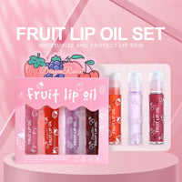 KTouler 4 Pcs Fruit Lip Oil Set Lip Gloss Crystal Jelly Liquid Lipstick, Set Moisturizing Hydrating Non-Stick cup Long Lasting Lip Kit for Women and Girls (Lip Oil, 4Pcs)
