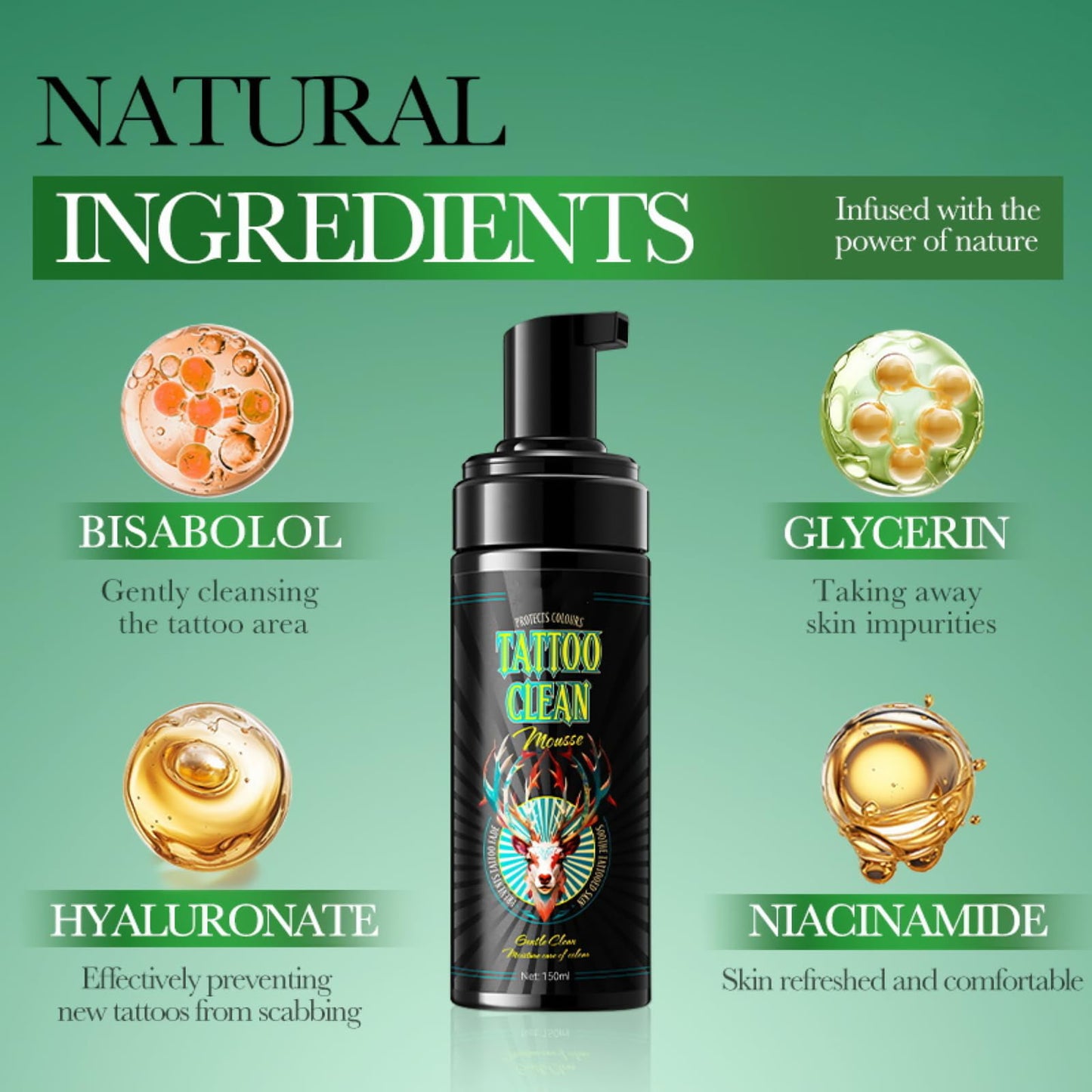 CTUBLIAUNX Tattoo Foaming Cleanser, Tattoo Aftercare Cleansing Foam, Tattoo Clean Soap, Moisturizing & Colour Protection, 150ml