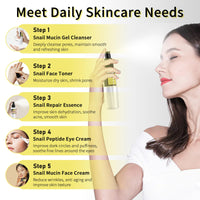 BECHOICEN Advanced Snail Mucin Skincare Set For Teen Girl, Anti Wrinkle & Repair Face Skin Care Gift Set With Face Wash, Toner, Serum, Face Cream, Eye Cream, 5PCS Peptides Snail Mucin Kit Travel Size For Women