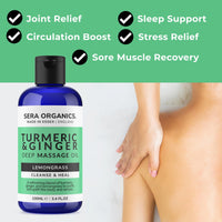 Turmeric Massage Oil - Arthritis Relief & Muscle Pain | Anti-Inflammatory, Lymphatic Drainage, Joint & Nerve Soothing, Sleep Support | Ginger & Lemongrass for Deep Tissue Massage | Sera Organics 100ml