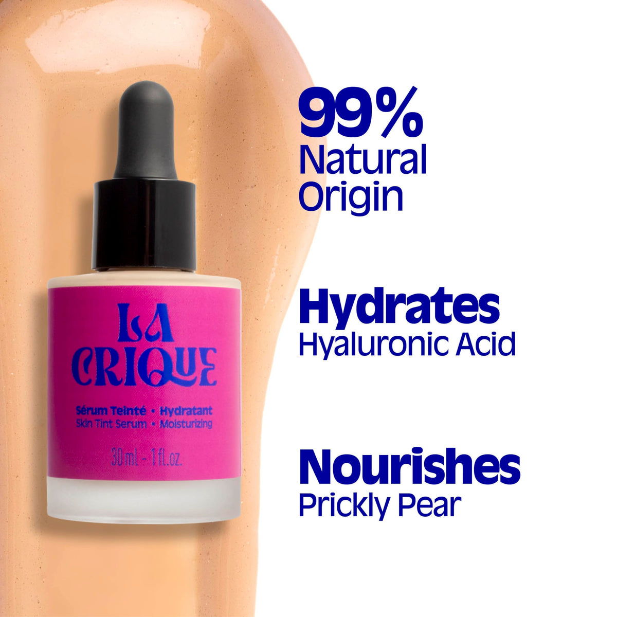 LA CRIQUE La Crique - Tinted Moisturiser Serum - Hydrating Face Serum with Hyaluronic Acid - Skin Tint - Lightweight Foundation for Skin Glow - 99% Natural Ingredients - Vegan Makeup & Skincare – 30ml - 01 Fair
