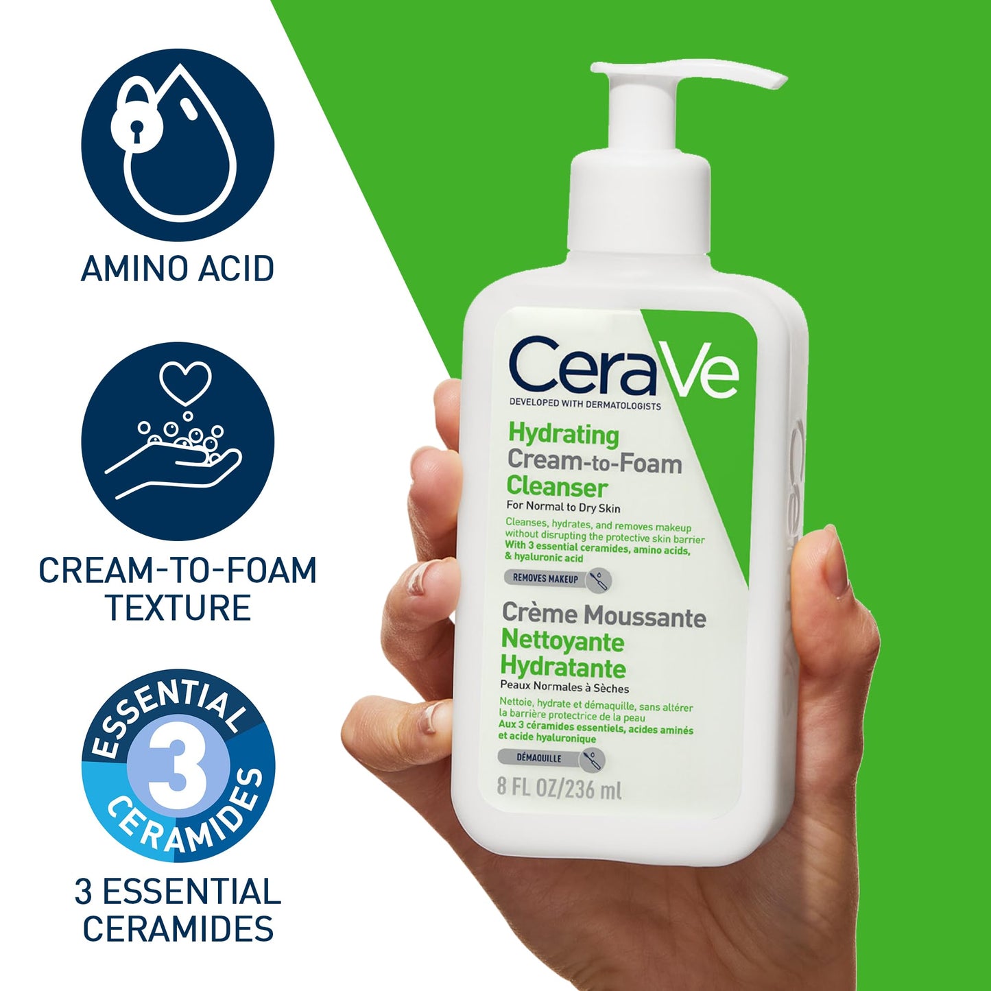 CeraVe Cream-to-Foam Cleanser with Amino Acids for Normal to Dry Skin 236ml