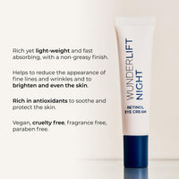 WUNDERBROW Wunderlift Night Retinol Eye Cream, 3% Encapsulated Retinol, Hyaluronic Acid and Coleus Forskohlii, Vegan and Cruelty free