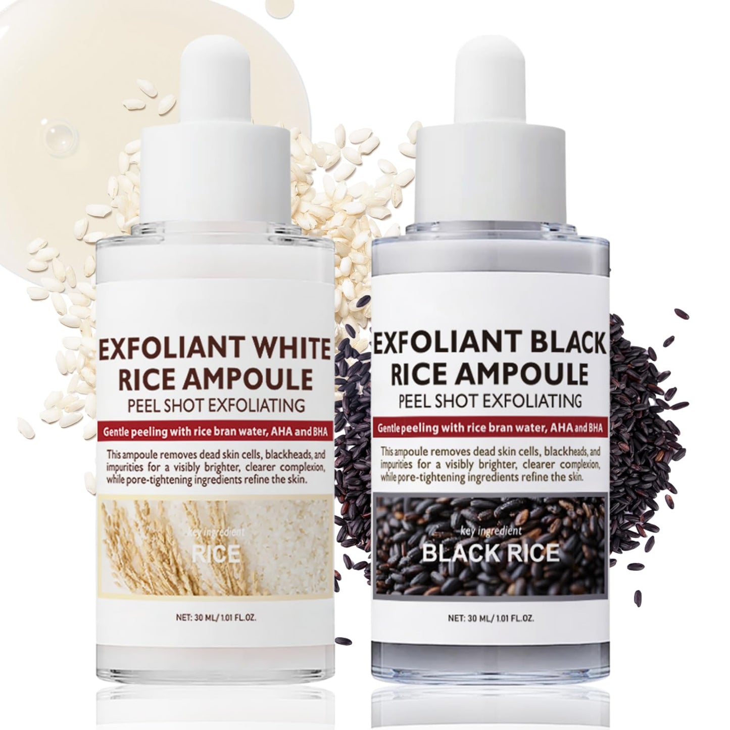 Thalixiry Peel Shot Glow Rice – Exfoliant White Rice + Black Rice Ampoule - Face & Body Scrub, Removes Dead Skin Cells, Blackheads & Brightening Exfoliator - Gentle Peeling with Rice Bran Water, AHA and BHA