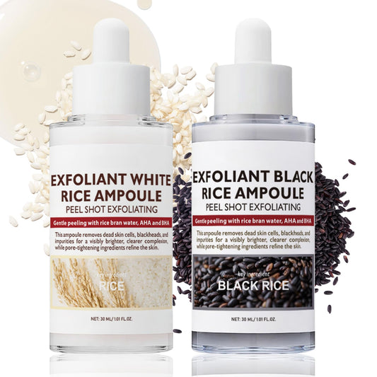 Thalixiry Peel Shot Glow Rice – Exfoliant White Rice + Black Rice Ampoule - Face & Body Scrub, Removes Dead Skin Cells, Blackheads & Brightening Exfoliator - Gentle Peeling with Rice Bran Water, AHA and BHA