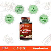 Lion's Mane Mushroom Extract - 1800mg | Immune and Memory Support |120 Vegan Capsules by Good Guru | Lions Mane Supplement