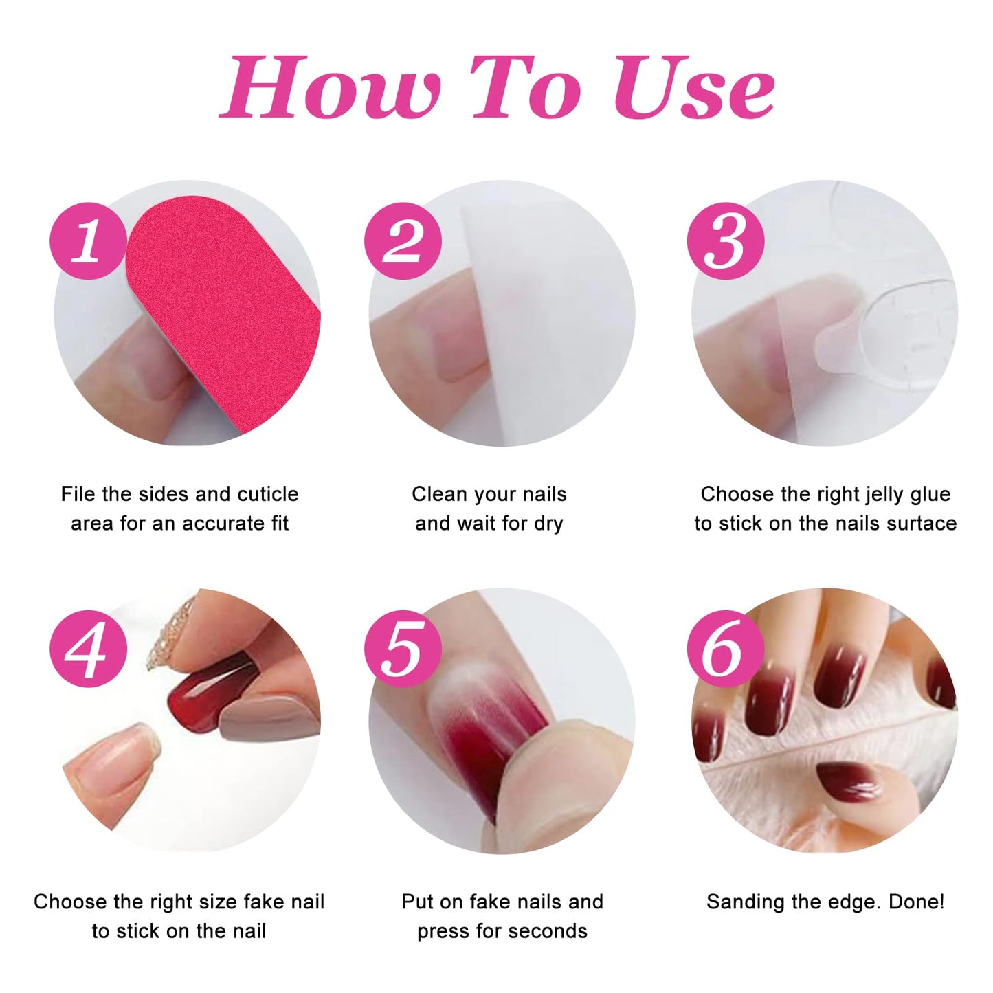 BoloShine 24 Pcs Short Square Rose Pink Glossy Full Cover Acrylic False Nails, 12 Sizes, French, Gradient, Glitter, Kit Includes 24 Nails, 24 Glue Stickers, Nail File, Manicure Stick