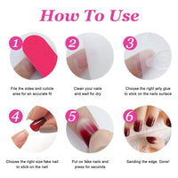BoloShine 24 Pcs Short Square Rose Pink Glossy Full Cover Acrylic False Nails, 12 Sizes, French, Gradient, Glitter, Kit Includes 24 Nails, 24 Glue Stickers, Nail File, Manicure Stick