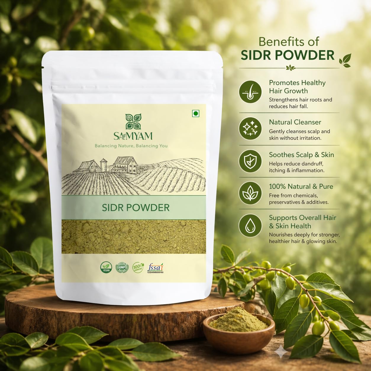 SAMYAM Natural Sidr/Jujube Powder - 200g Pack | Natural Hair and Body Cleanser, Herbal Soap