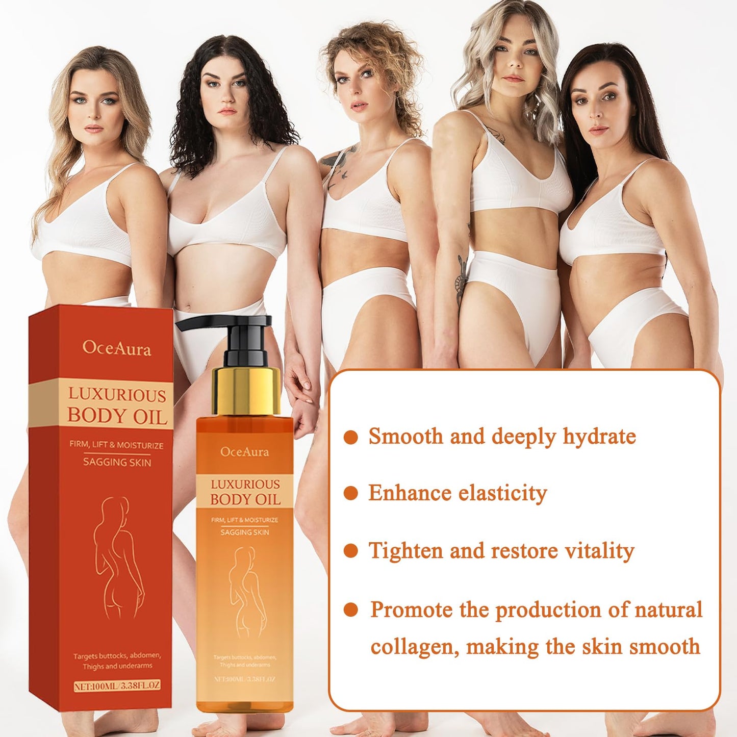 Magic Body Oil Firming 2 PCS Magic Luxury Body Oil, Moisturizing Firming Body Lotion for Smooth and Shiny Skin, Effectively Improves Fine Lines, Soft and Firm,for Women After Bathing, 100ml 3.38 Fl Oz