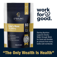 Extra Strength Lions Mane Tablets - Vegan Capsules for Adults, Pack of 60 Supplements (2 Months) | High Strength 10000mg, B Vitamins, Black Pepper & Ginger to Support Brain Health | STERLING NUTRITION