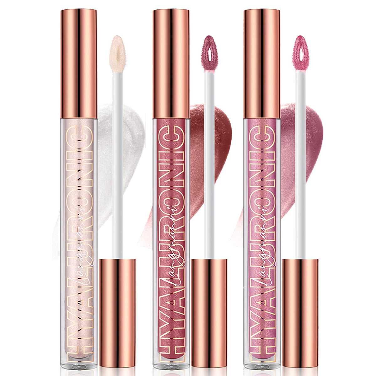 LANGMANNI 3Pcs Hyaluronic Acid Lip Gloss Set,Hydrate & High Shine Clear Looking Lips,Smooth Texture And Long Lasting Lip moisturizing,Brightening 0.1oz/pc (#1+#2+#3)