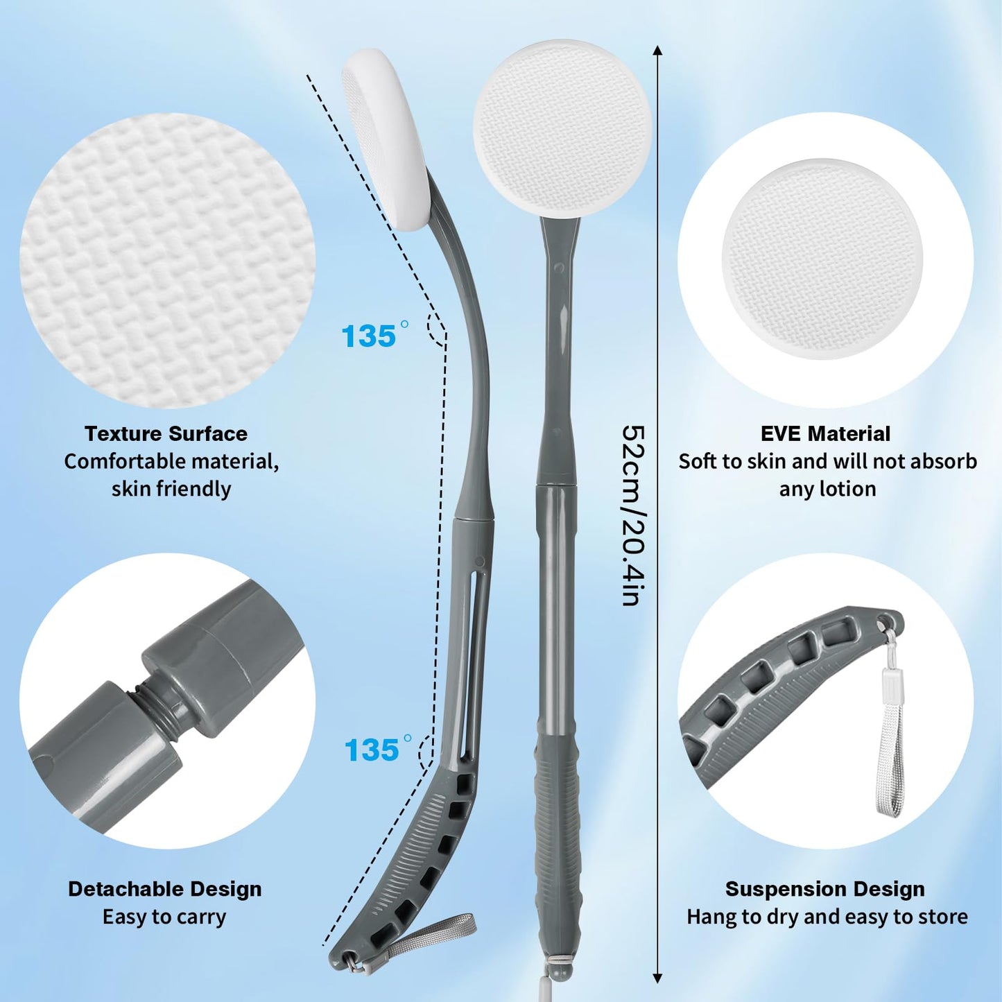 BTideas Lotion Applicator for Back, 52CM Back Cream Applicator, Cream Applicator for Back, Easy Reach and Washable, Back Moisturiser Applicator