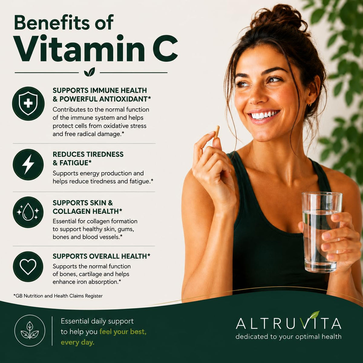 Altruvita AltruVita Vitamin C Supplement 1000mg, High Strength, High Absorption, Supports Immune Health, Antioxidant Protection, Reduces Fatigue, 60 Capsules, 2-Month Supply Vegan, Made in the UK