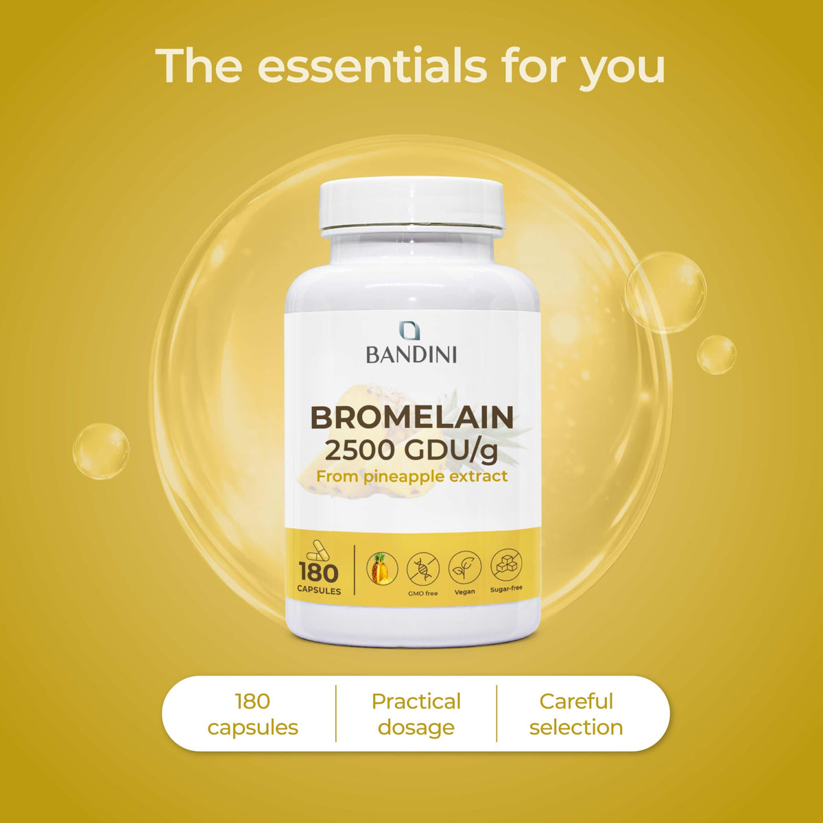BANDINI Bandini® Bromelain 180 Capsules 1000mg | 2500GDU Pure Pineapple Extract