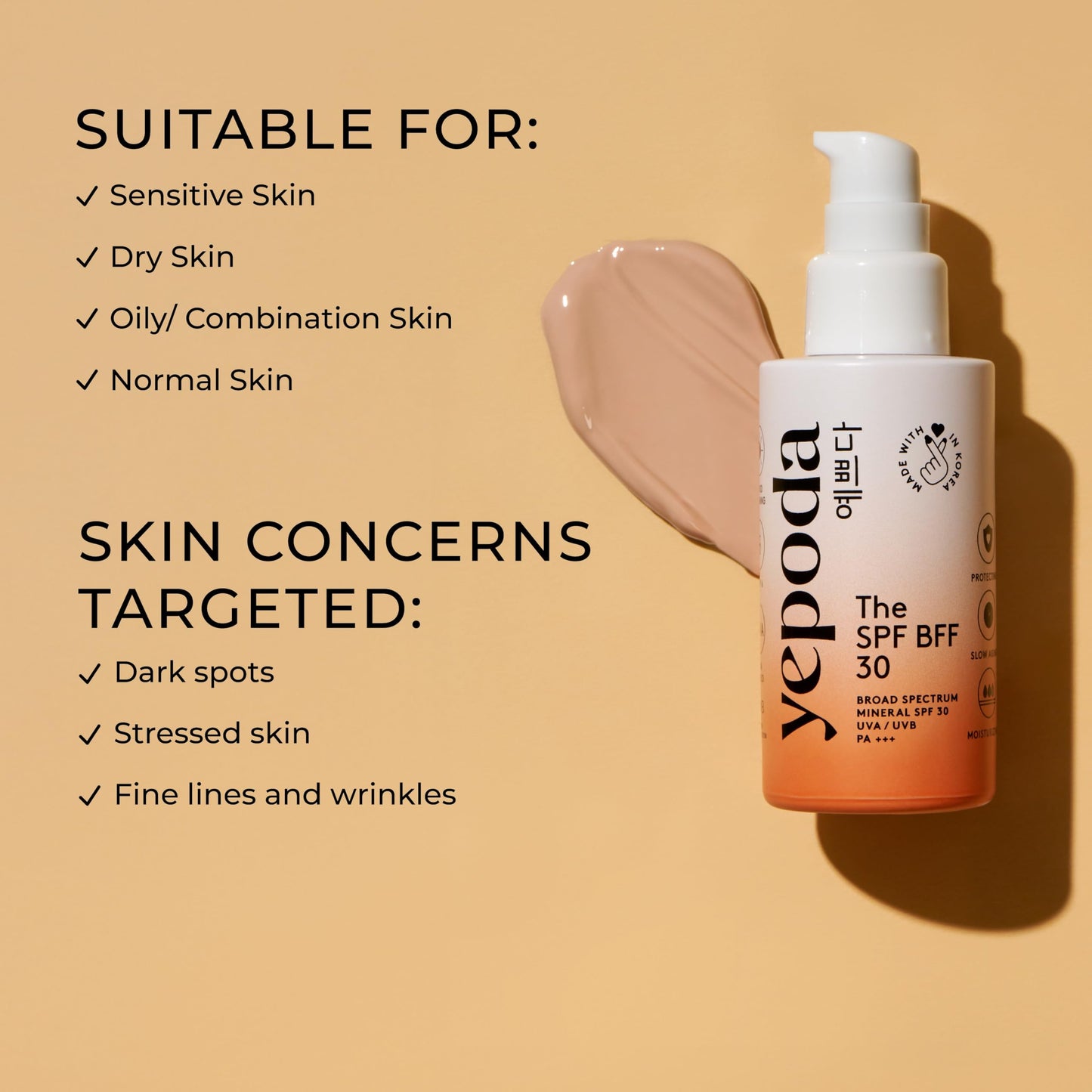 Yepoda Tinted Sunscreen - The SPF BFF, Day Cream with Sun Protection Factor (SPF 30), Mineral Zinc Sunscreen with Moisturizing Aloe Vera and Hyaluronic Acid (50 ml)