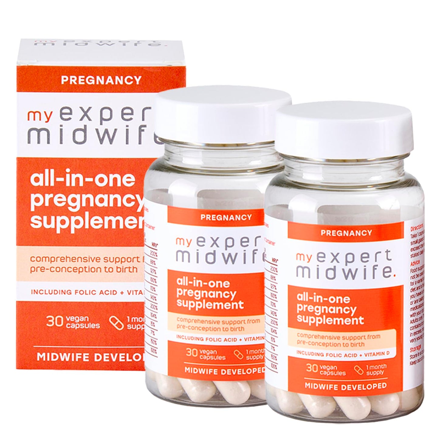 My Expert Midwife All in One Pre-Conception & Pregnancy Women's Vegan Supplements, 12 Essential Prenatal Vitamins & Minerals, 60 Capsules, 2 Months Supply