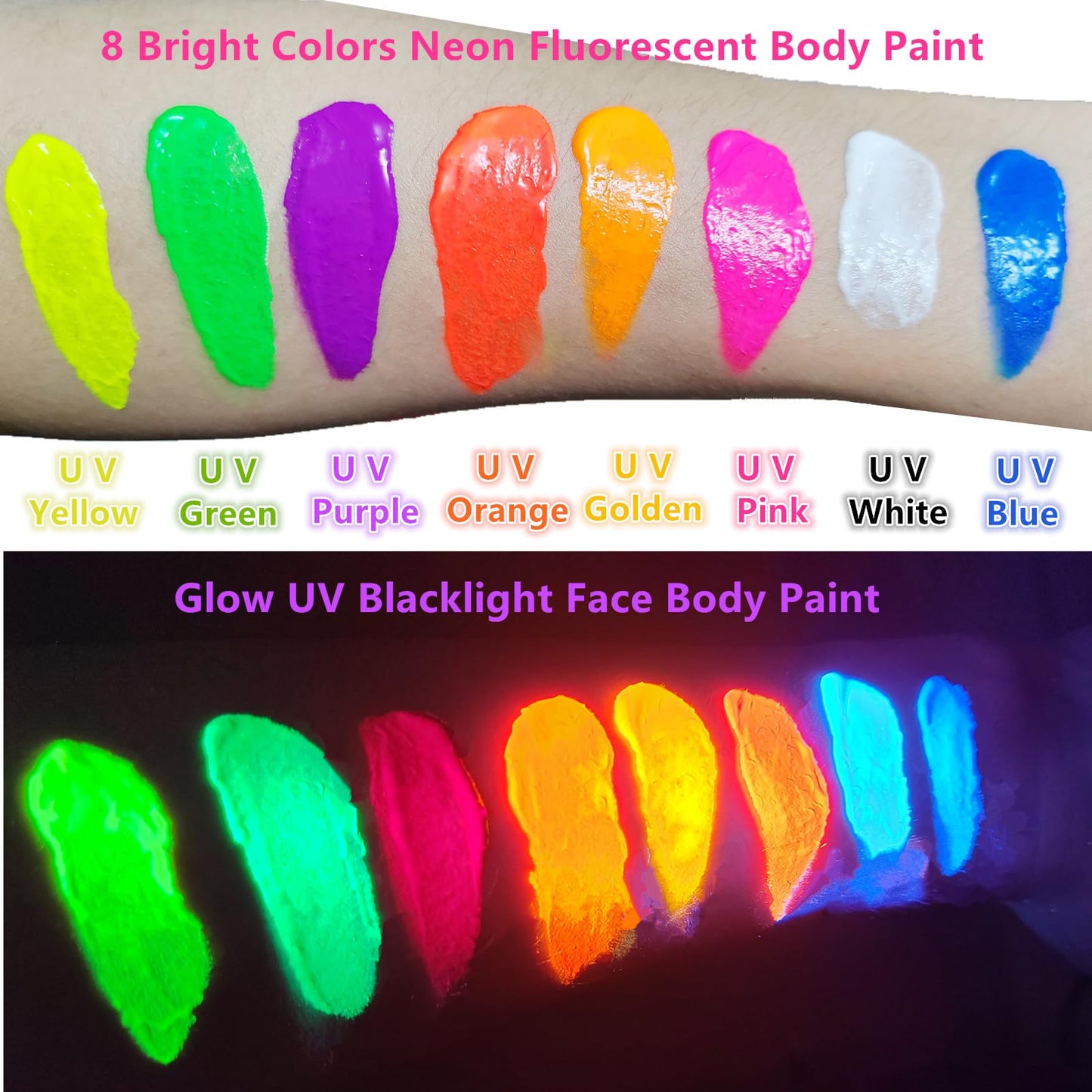 Go Ho Neon Orange Body Paint Washable(2.37oz,70ml),Glow UV Blacklight Face Paint,Water Based Neon Fluorescent Orange Face Paint for SFX Cosplay Costumes Festivals Halloween Makeup