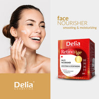 Delia Cosmetics - Retinoage - Face Cream – Retinol, Q10, Shea Butter, Macadamia Oil, Aloe Vera Gel, Vitamin E – Firming, Nourishing, Anti Aging, Day & Night Cream - 50ml