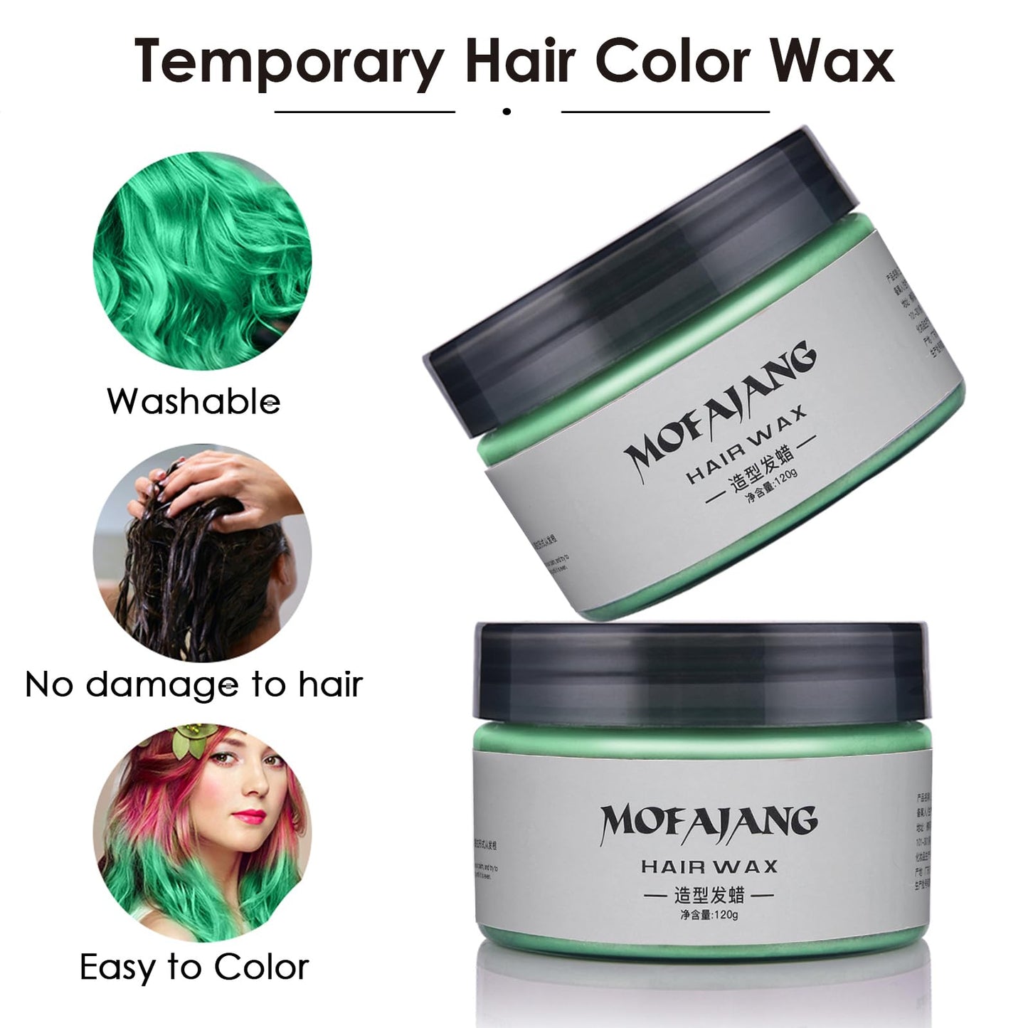 MOFAJANG Hair Colour Wax, 120g Temporary Coloured Hair Paint Wax, Easy Washable Colour Change Hair Dye for Kids,Women,Men(Green)