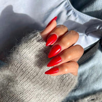 SXVME 48 Pcs Red Press on Nails Almond Medium Acrylic False Nails Medium Stiletto Natural Fake Nail Set Elegant Solid Color Full Cover Glossy Gel Stick on Nails for Women Daily Wear