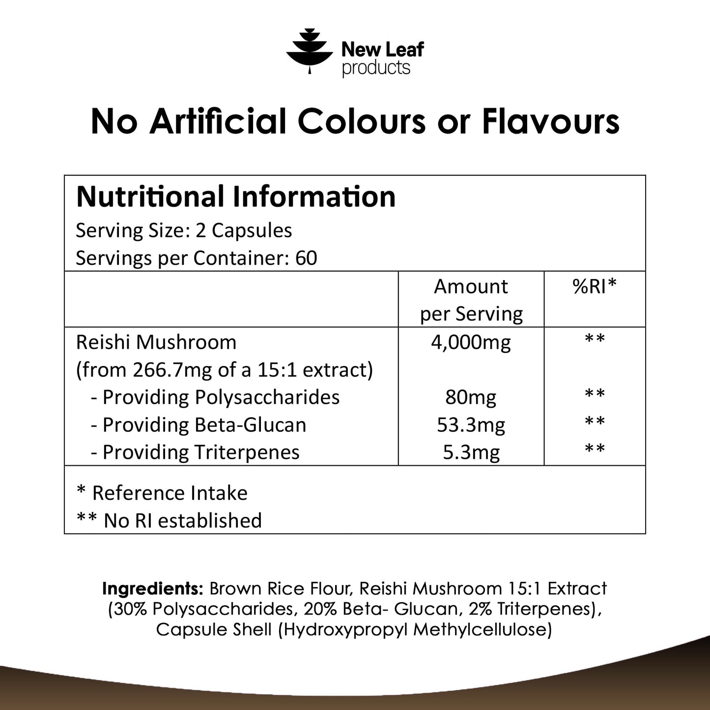 NEW LEAF PRODUCTS Reishi Mushroom Capsules - High Strength 4000mg Mushroom Supplements - 120 Vegan Mushroom Powder Capsules - Reishi Supplement 100% from the Fruiting Body Made in UK by New Leaf