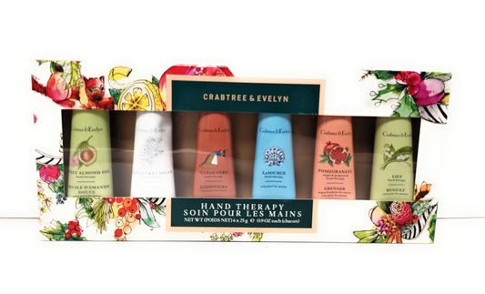 Generic Crabtree & Evelyn Six Pack Hand Therapy Cream Gift Set (6 x25ml) Pomegranate Argan and Grapeseed, Lily, LaSource, Gardeners, Nantucket Briar and Sweel Almond Oil