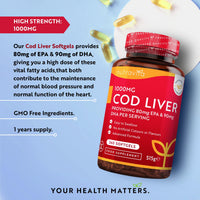 Nutravita Cod Liver Oil 1000mg - 365 Softgels of Premium Fish Oil - Rich in High Strength Omega 3, Vitamins A, D, E & Garlic Oil - Supports Heart & Brain Health - Made in The UK