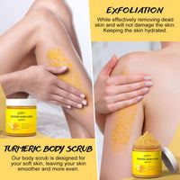 POP MODERN.C Turmeric and Vitamin C Body Scrub, Exfoliating Scrub, Remove Dead Skin Improve Dark Spots Acne, Natural Deep Cleansing, Exfoliator for Body Butt Bikini Area, Body Care for Men Women, with Loofah