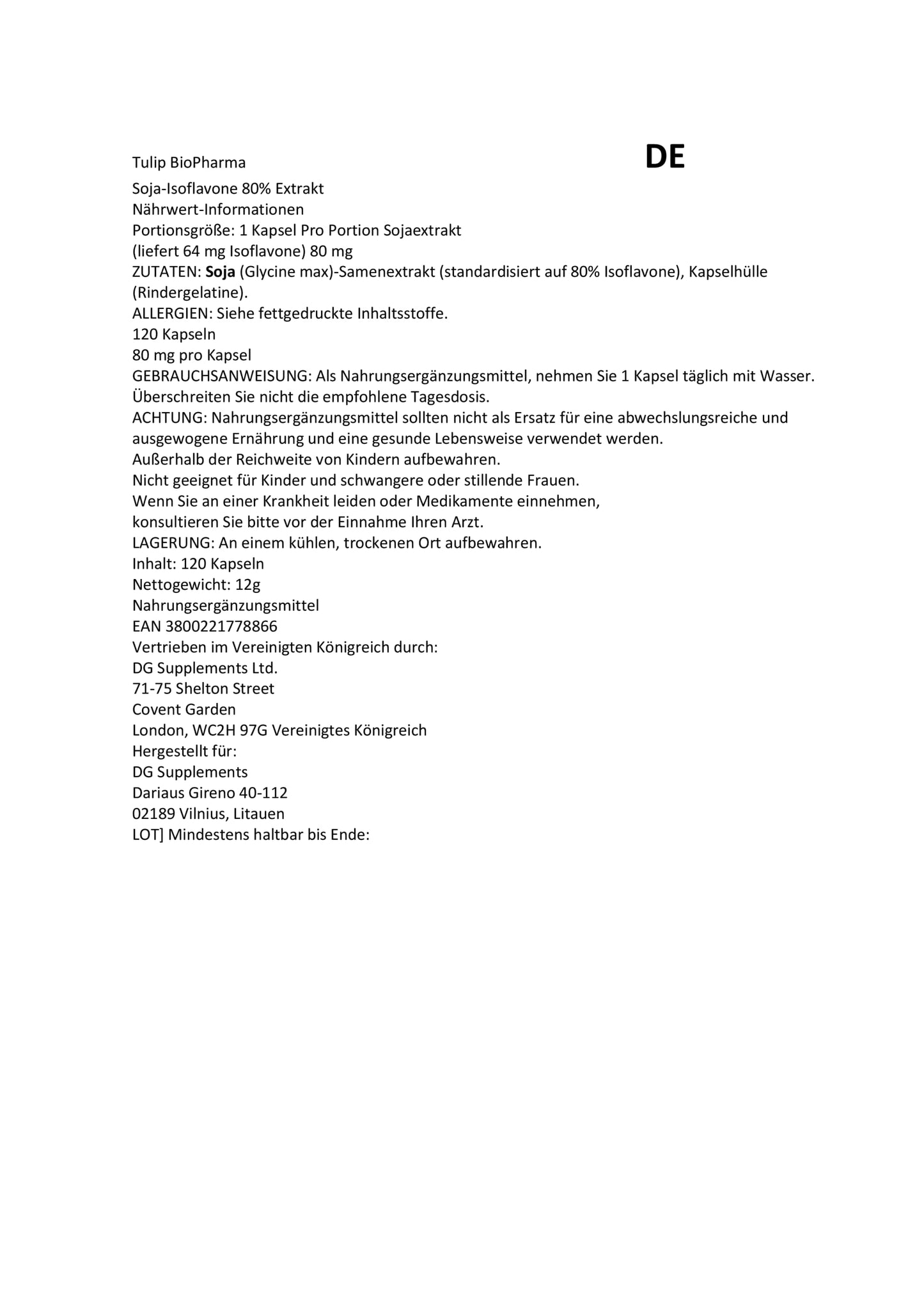 SOYA Isoflavones 80% Extract 120 Capsules, 3rd Party Lab Tested, High Strength Supplement, Gluten and GMO Free
