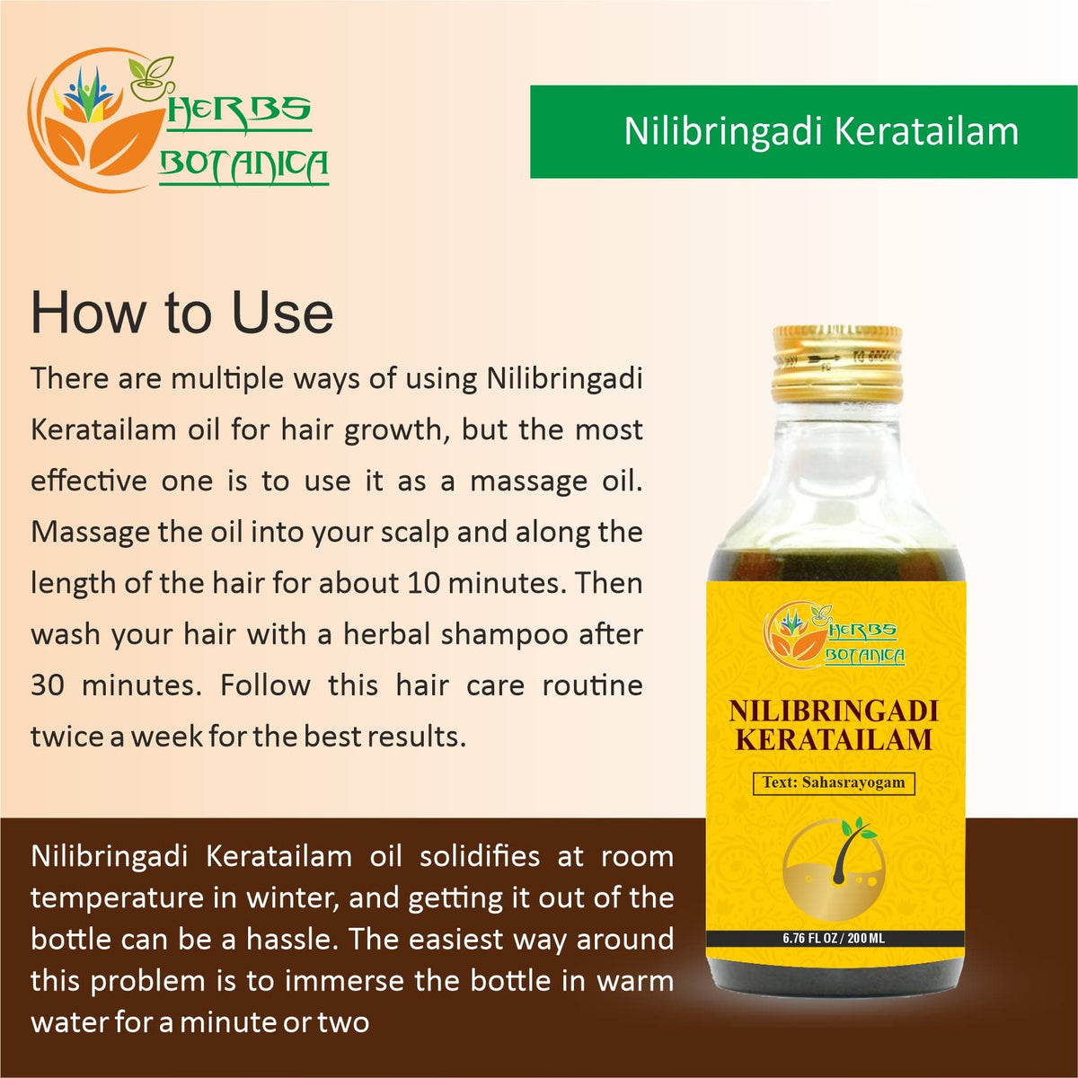 Herbs Botanica Nilibringadi Keratailam Neelibhringadi Hair Oil For Scalp, Hair Loss,Ayurvedic Oil For Hair Premature Graying 200Ml Bottle