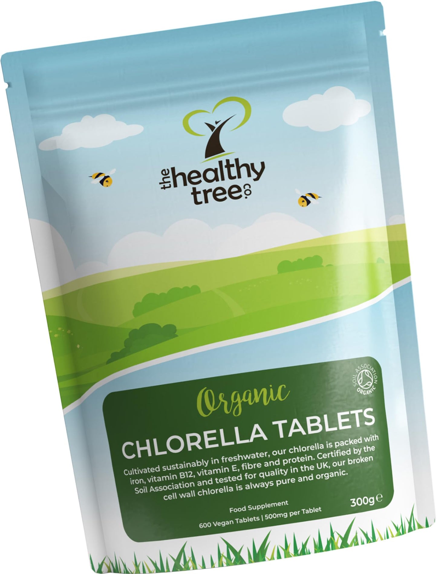 Organic Chlorella Tablets by TheHealthyTree Company - High in Vitamin B12 and E, Iron, Protein and Amino Acids - UK Certified Cracked Cell Wall Vegan Chlorella, 600 x 500mg (300g)