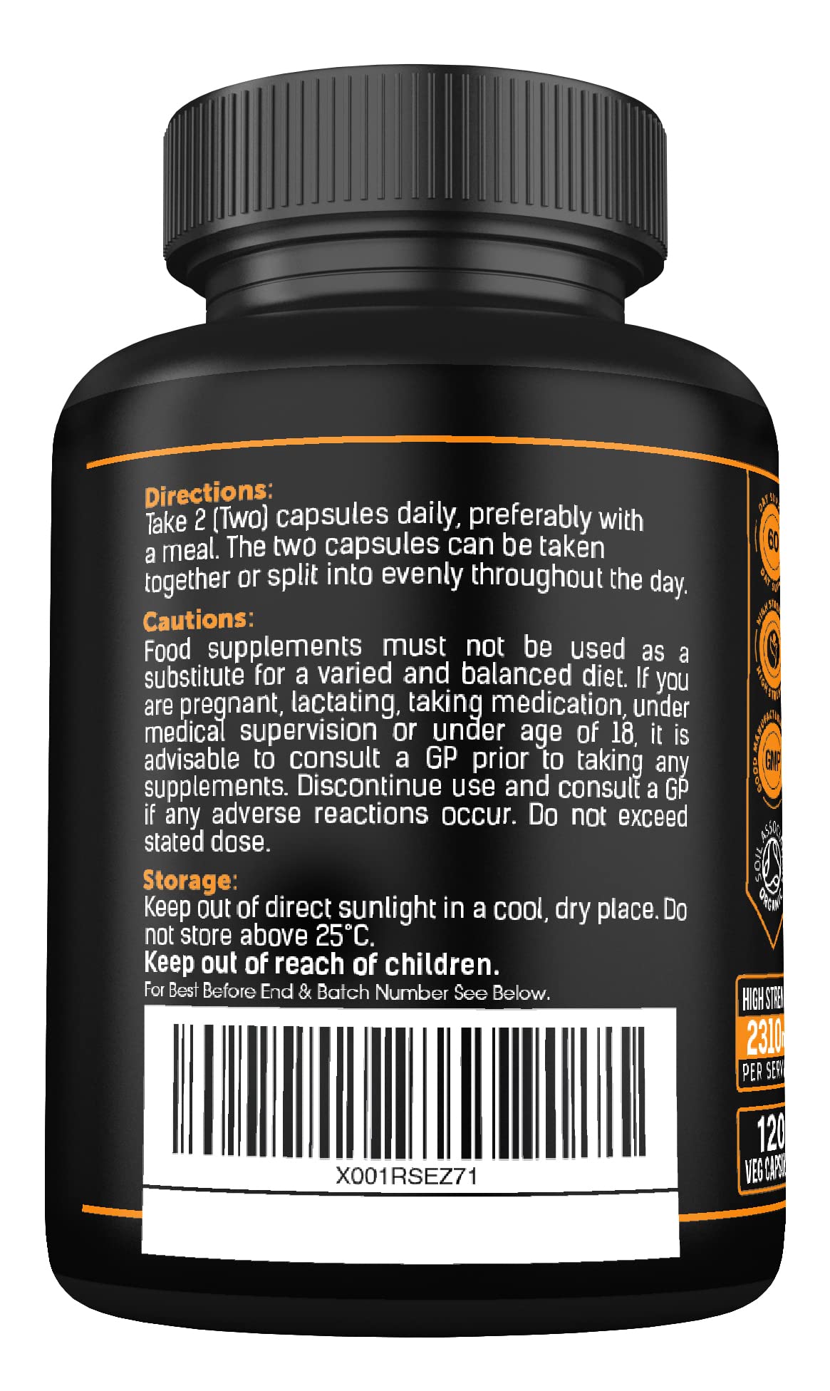 Organic Ashwagandha Capsules 1200mg Boosted with 100mg of Organic KSM-66 with 5% Withanolides with Added Organic Turmeric 200mg and Organic Black Pepper - Providing 1500mg Per Serving