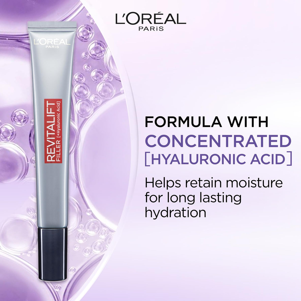 L'Oreal Paris L’Oréal Paris Revitalift Filler Replumping Anti-Ageing Eye Cream, Formulated for eye-area, Moisturiser Targets Deep Wrinkles & Replumps Under-Eye Area, Formulated with Hyaluronic Acid, 15ml