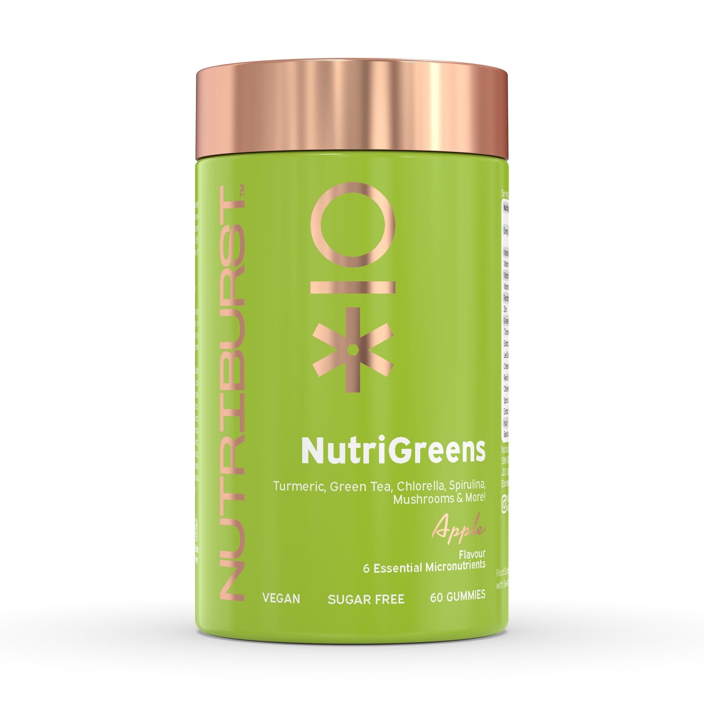 Nutriburst - NutriGreens - 22 Fruits + Vegetables + Herbs + Mushrooms + Live Bacteria Cultures - Boosted with Vitamins: Zinc, VIT C, D3, B5, B6, B12-60 Gummies 1 Month Supply - Suitable for Vegans