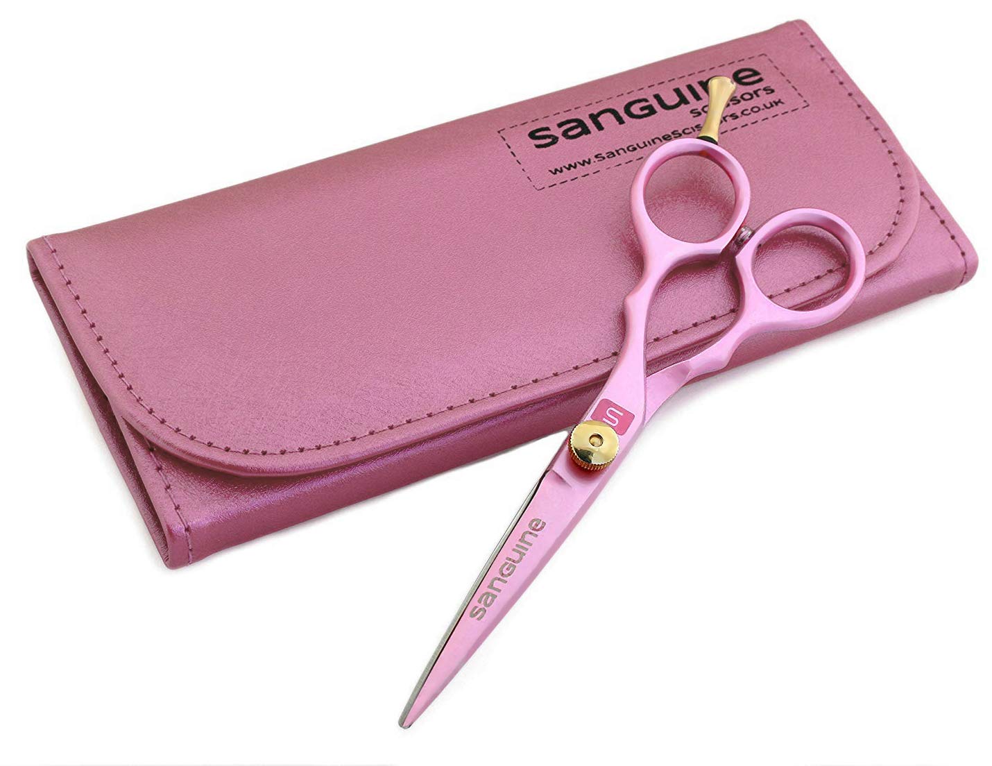 Sanguine Professional Pink Hair Scissors, Hairdressing Scissors for All Hair Cutting, 5.5 inch (14 cm) - Pink Presentation Case
